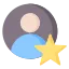 A person with a star icon on a black background, symbolizing recognition or achievement in a user experience context.  