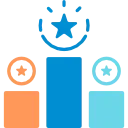 Three podiums with a star above the center one, symbolizing victory and achievement, flanked by two smaller podiums on the sides.