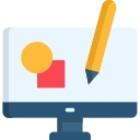 Icon of a computer monitor with a pen and square, emphasizing the focus on custom website designs and website designing services.