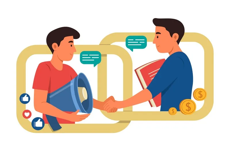 Two people shaking hands, one holding a megaphone, symbolizing enhanced customer engagement and communication.  