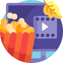 A bowl of popcorn beside a movie screen, symbolizing seo services in entertainment industry.