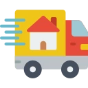 A delivery truck carrying a house, representing logistics in the packers and movers sector.  