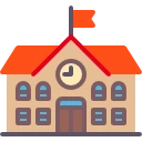 Icon of a school building, representing educational institutions and SEO services in the education sector.  
