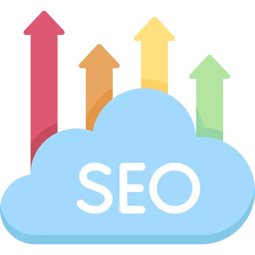 Visual icon of an SEO cloud with arrows, representing keyword strategies for website designing services.